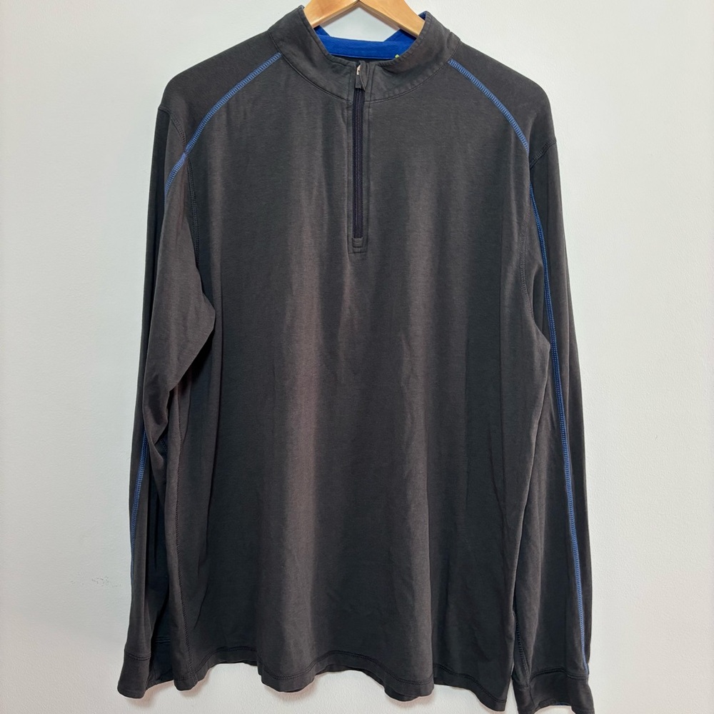 Tasc Mens XL Dark Gray Performance Pullover 1/4‎ Zip Bamboo Stretch Casual Golf - Picture 2 of 10